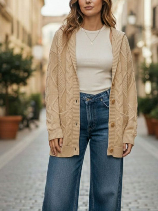 Hooded Button Up Knitted Cardigan | Vegan Knitwear