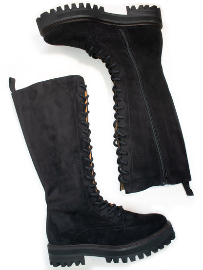 Lace-Up Vegan Suede High Boots
