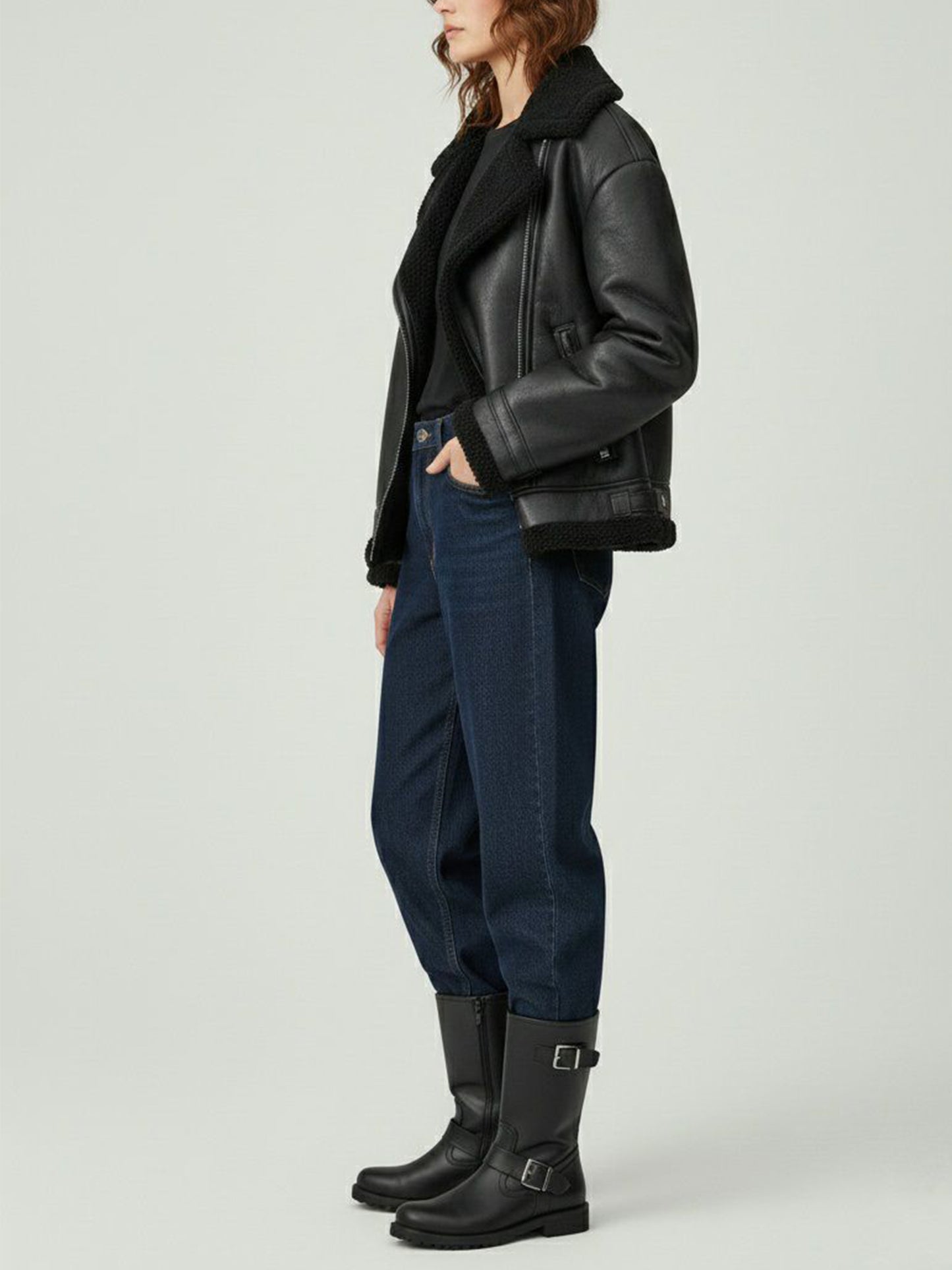 Oversized Recycled Vegan Shearling Aviator Jacket