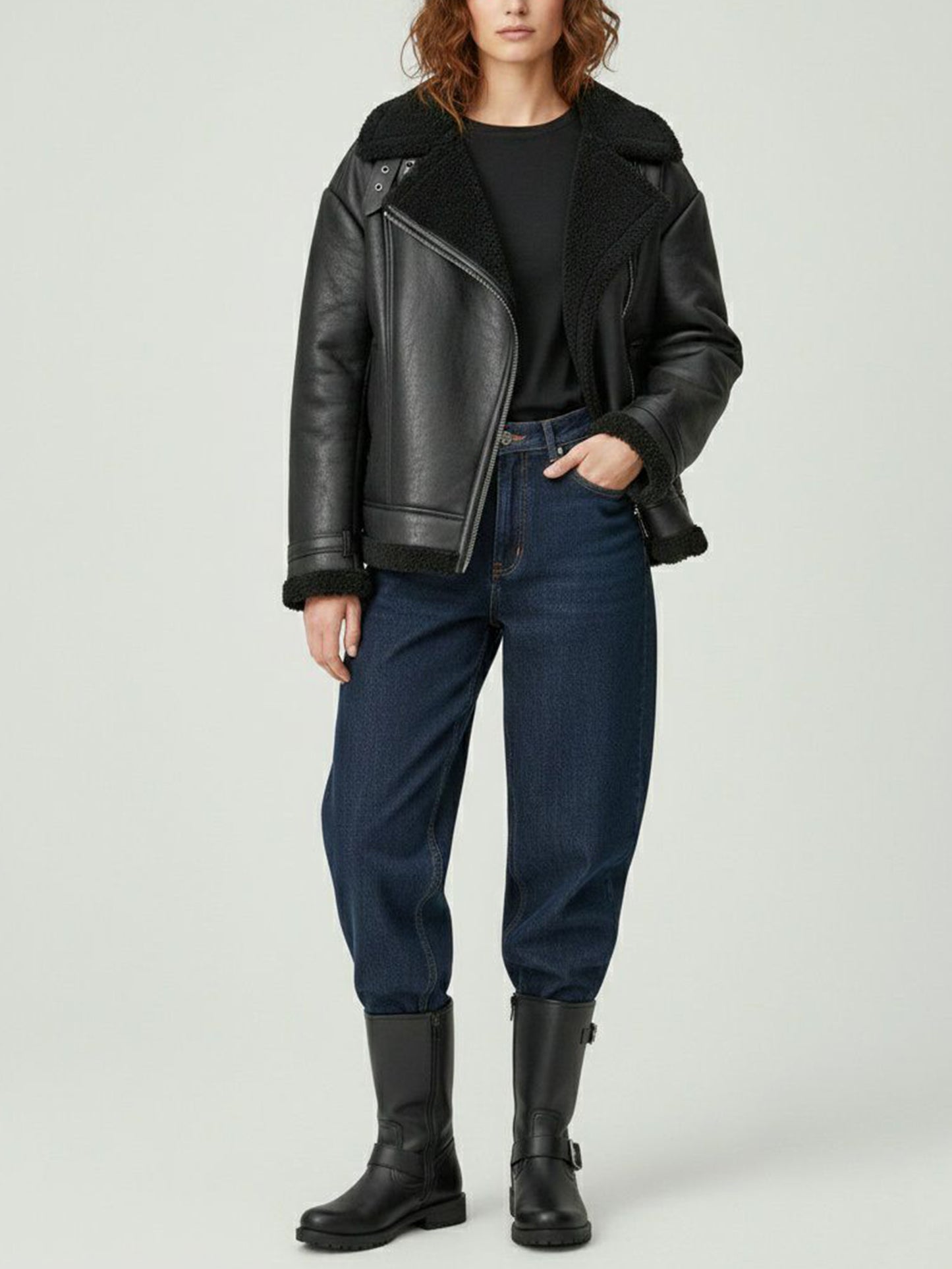 Oversized Recycled Vegan Shearling Aviator Jacket