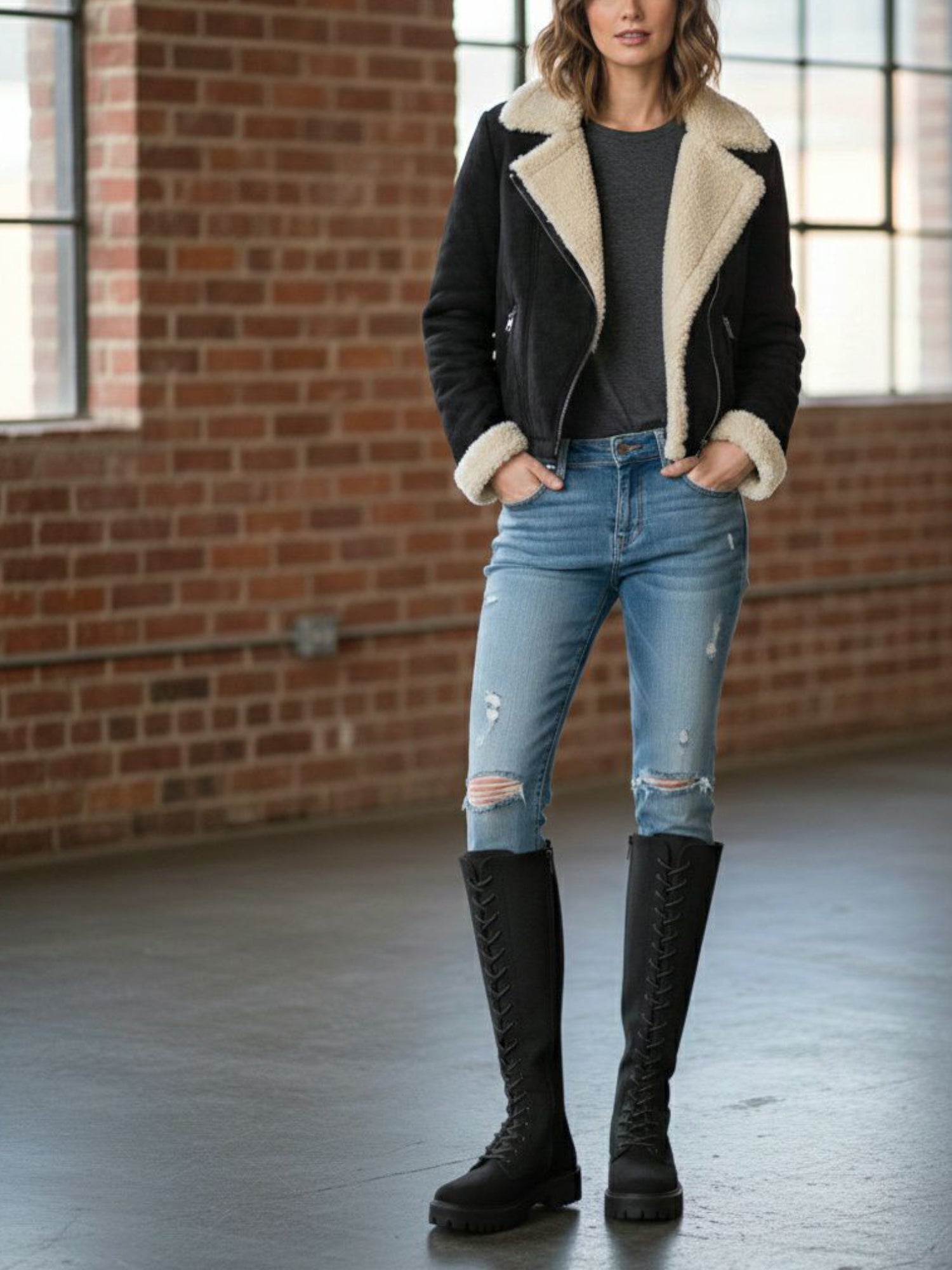 Recycled Vegan Shearling Moto Jacket