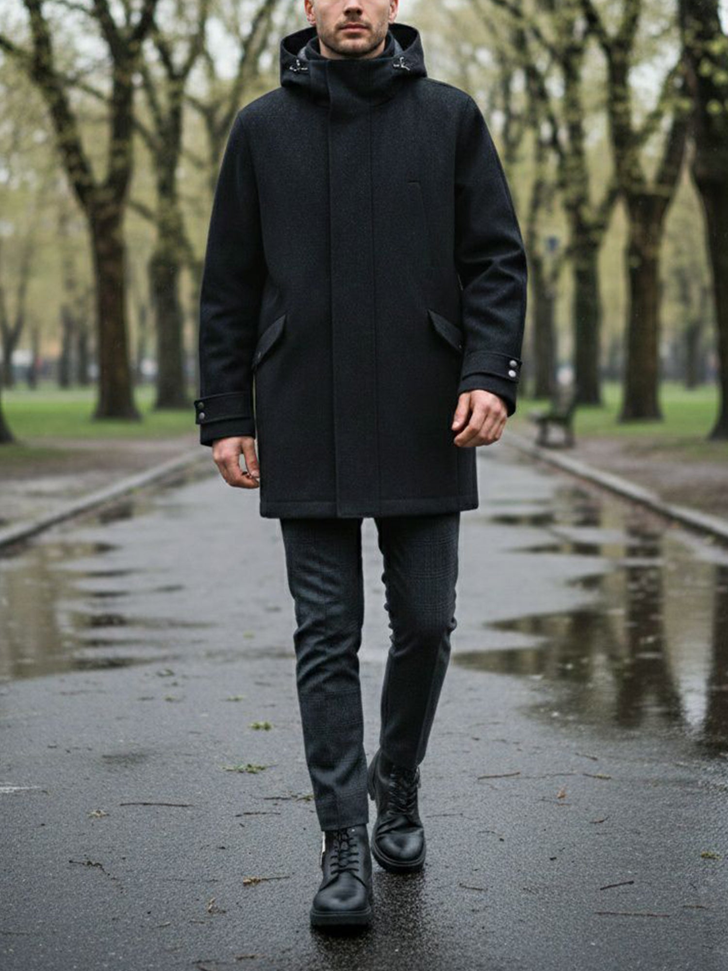 Vegan Wool Hooded Coat