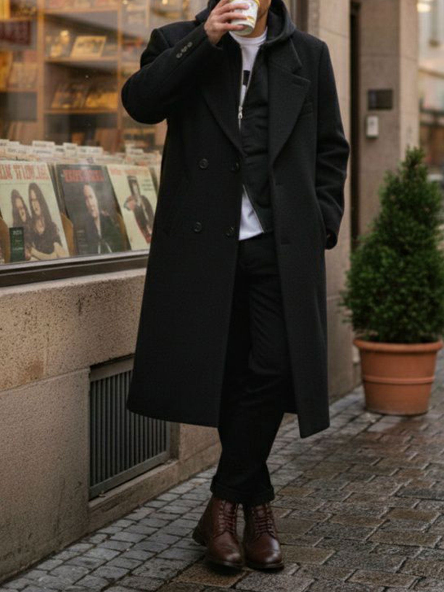 Structured Vegan Wool Coat, Black / M Structured Vegan Wool Coat, Black / M