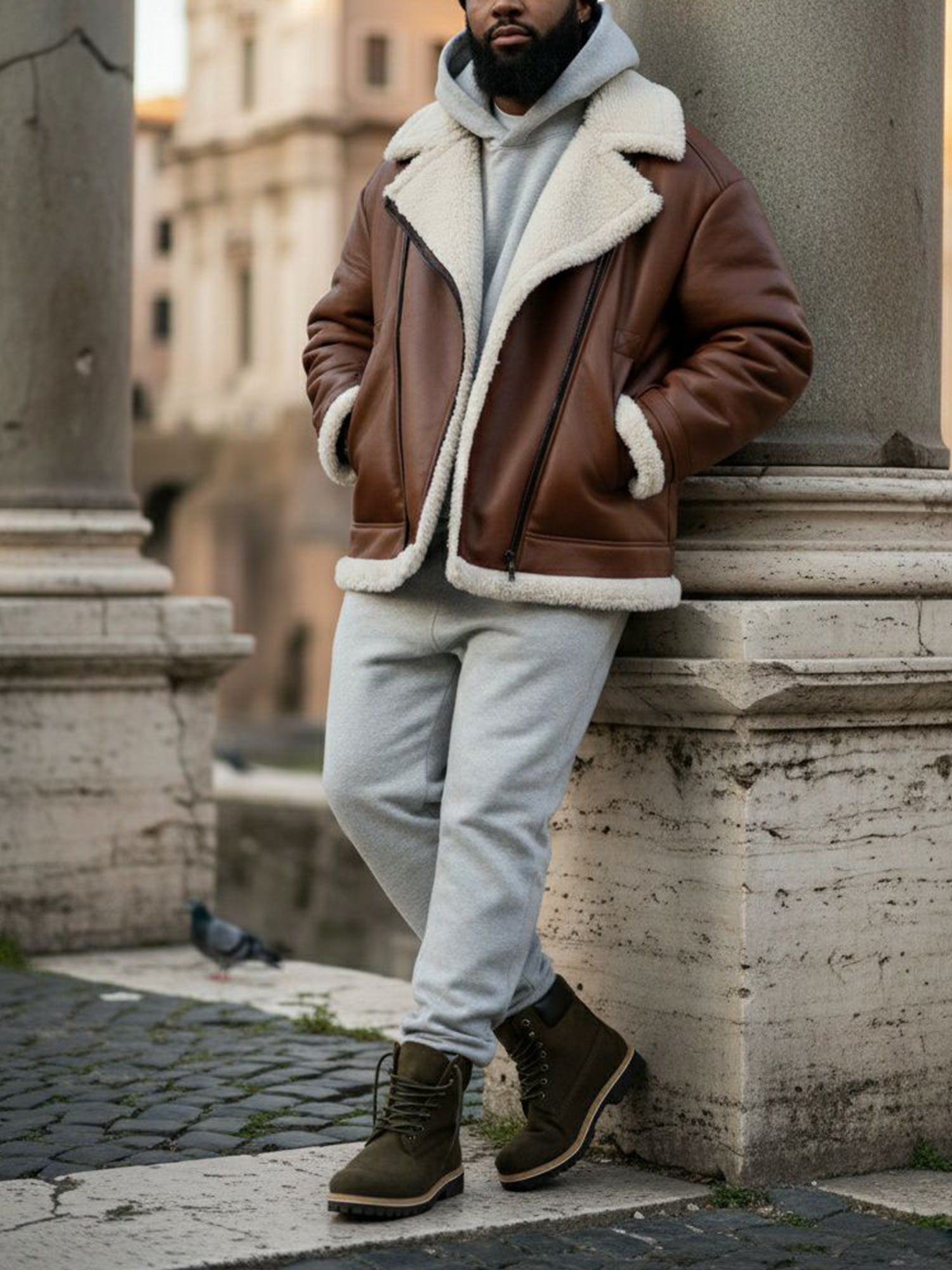 ジャケット・アウター REGEN ZONE 25fw oil-waxed MEN SHEARLING- BROWN BRISA BASEBALL STYLE BOMBER WITH FOX FUR