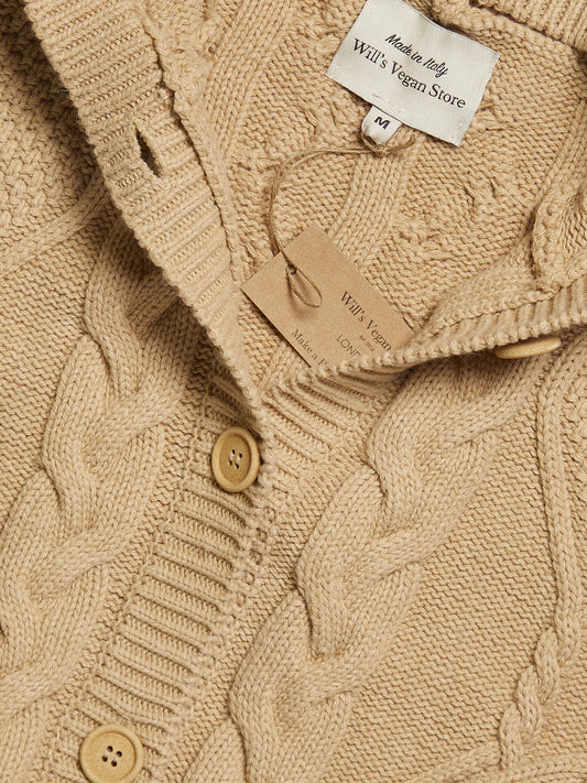Hooded Button Up Knitted Cardigan | Vegan Knitwear
